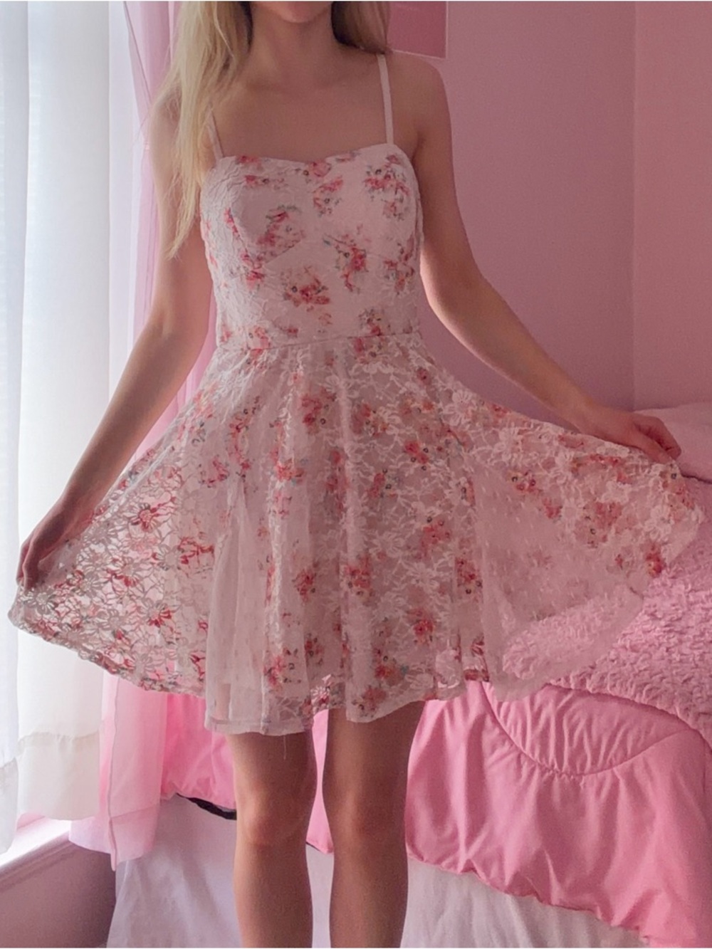 Floral lace babydoll dress with adjustable straps